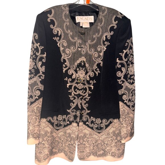 Escada Margaretha Ley Black faux Lace look Button-Up Blazer Jacket - Picture 2 of 11